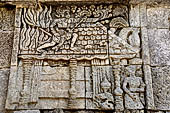 Candi Panataran - Main Temple. Ramayana relief nr 65. Hanuman sets fire to Lanka.